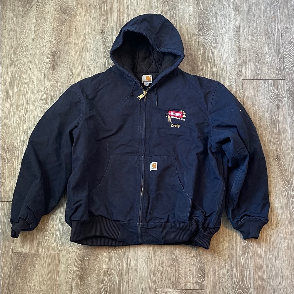 Carhartt Dark Blue Hooded Jacket coat bomber style size xxl work wear